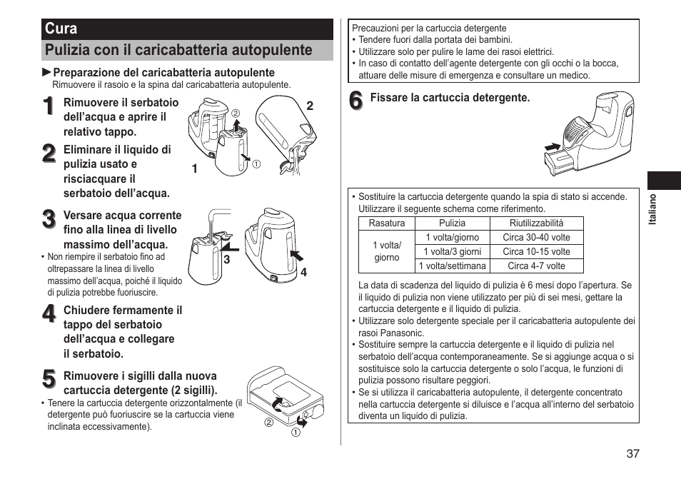 Cura pulizia con il caricabatteria autopulente | Panasonic ESRT81 User Manual | Page 37 / 184