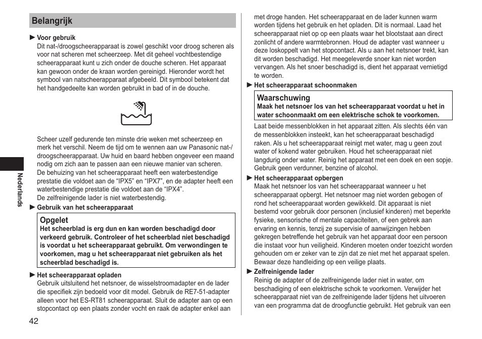 Belangrijk | Panasonic ESRT81 User Manual | Page 42 / 184