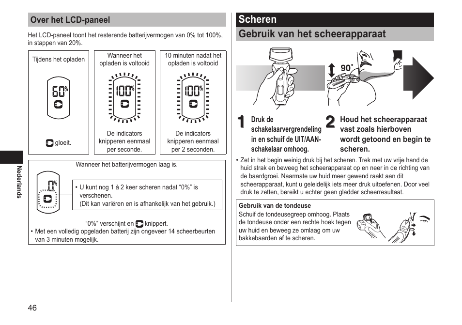 Scheren gebruik van het scheerapparaat | Panasonic ESRT81 User Manual | Page 46 / 184