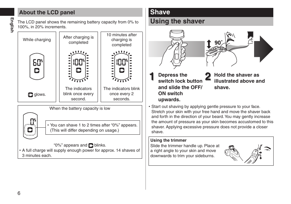 Shave using the shaver | Panasonic ESRT81 User Manual | Page 6 / 184