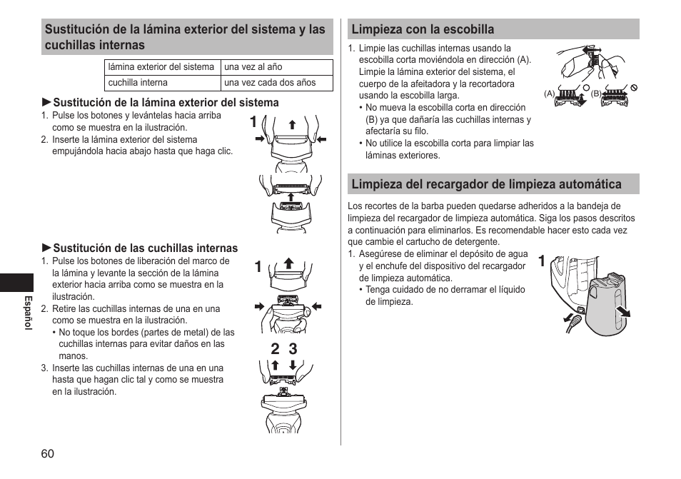 Limpieza con la escobilla, Limpieza del recargador de limpieza automática | Panasonic ESRT81 User Manual | Page 60 / 184