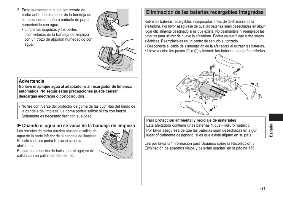 Eliminación de las baterías recargables integradas | Panasonic ESRT81 User Manual | Page 61 / 184
