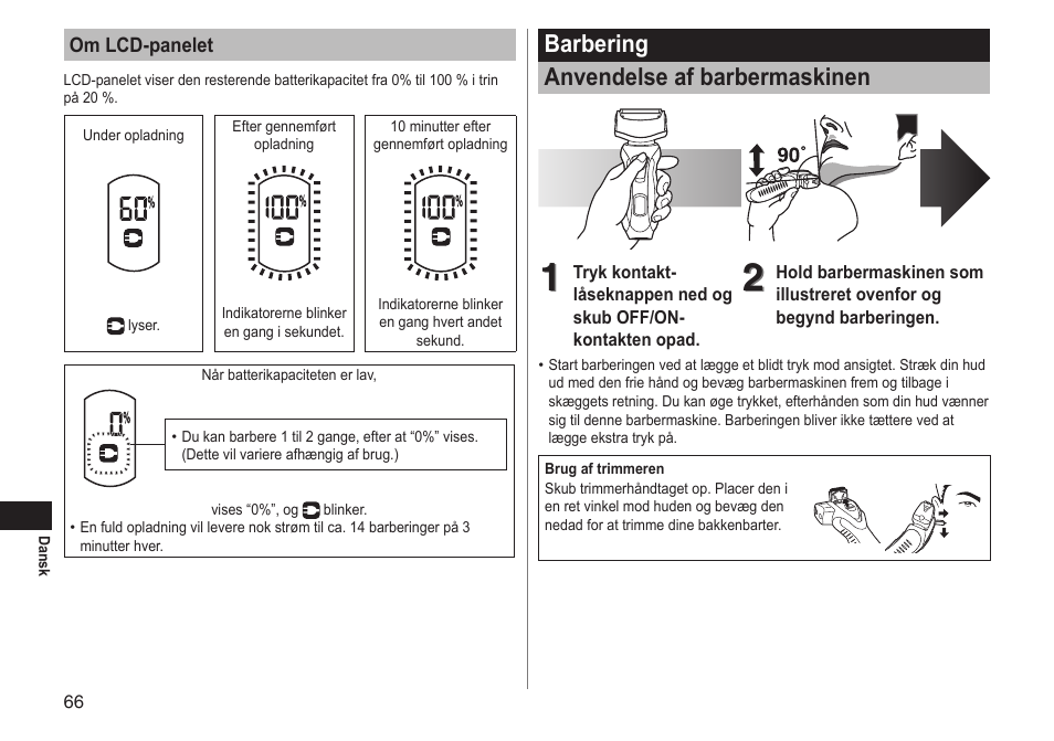 Barbering anvendelse af barbermaskinen | Panasonic ESRT81 User Manual | Page 66 / 184