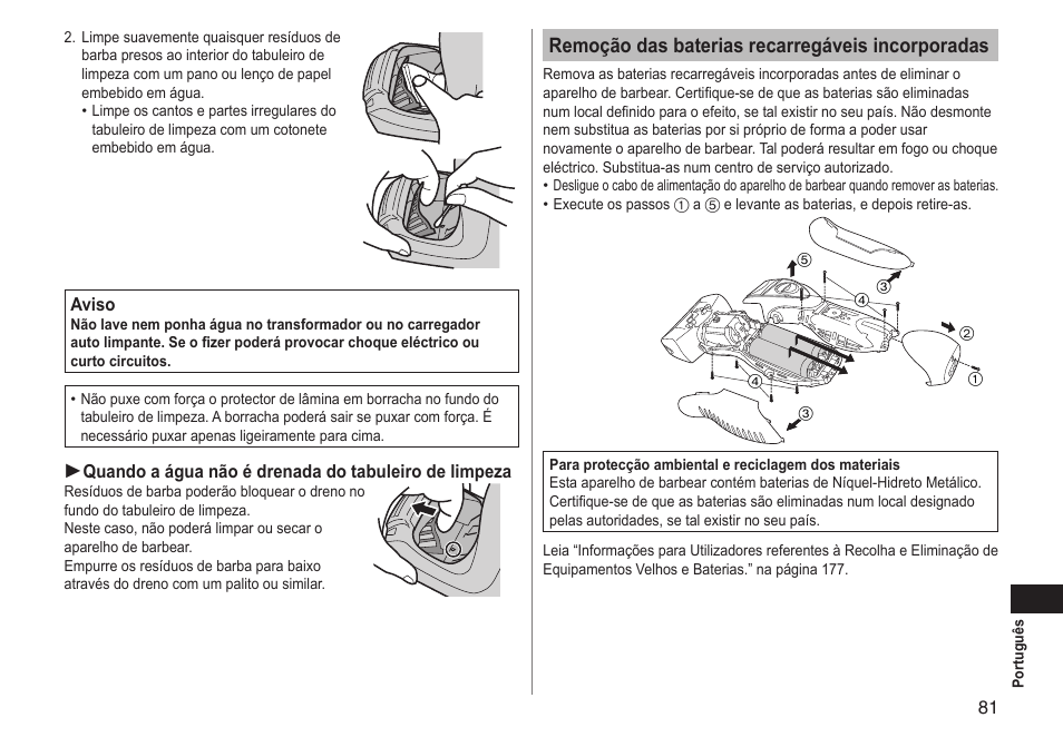 Remoção das baterias recarregáveis incorporadas | Panasonic ESRT81 User Manual | Page 81 / 184