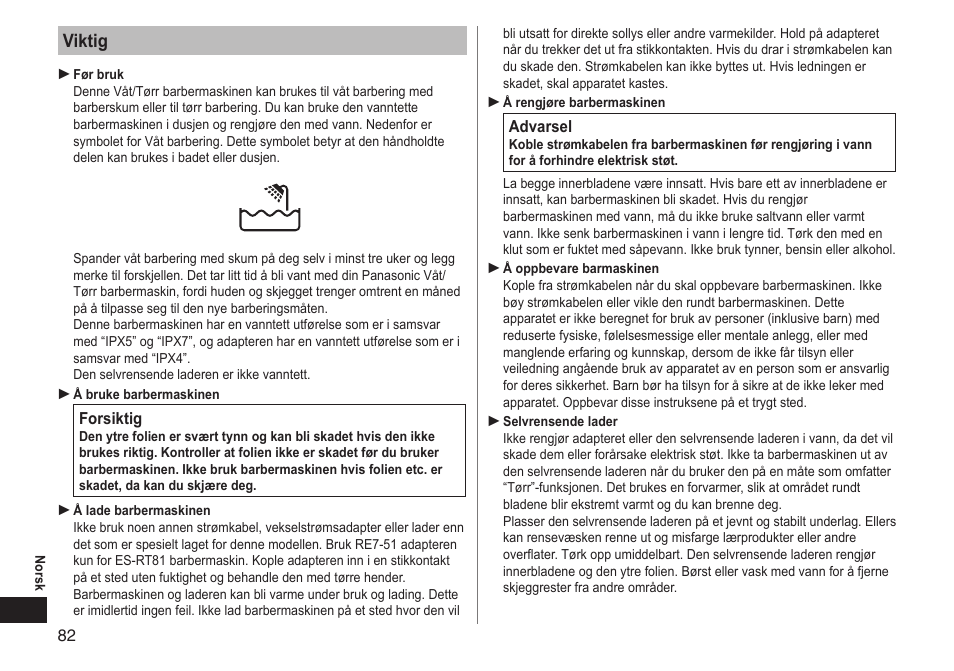 Viktig | Panasonic ESRT81 User Manual | Page 82 / 184