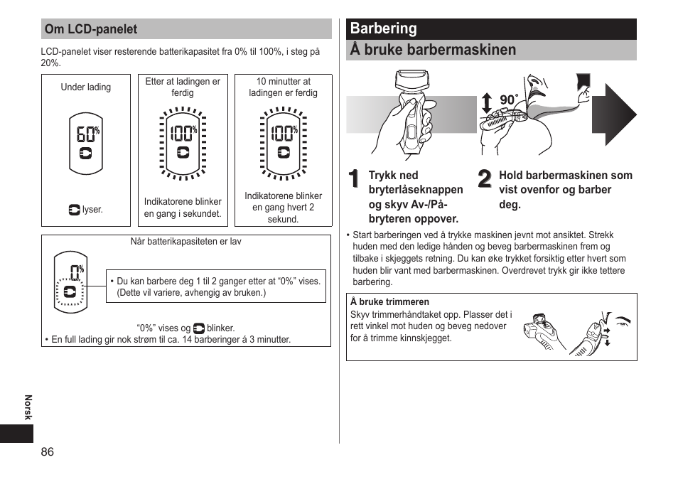 Barbering å bruke barbermaskinen | Panasonic ESRT81 User Manual | Page 86 / 184