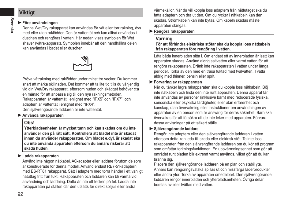Viktigt | Panasonic ESRT81 User Manual | Page 92 / 184
