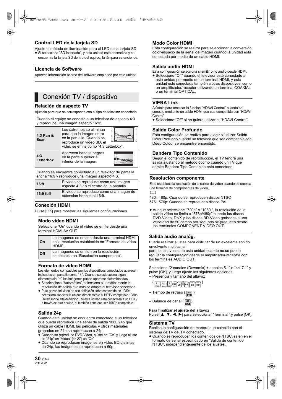 Conexión tv / dispositivo | Panasonic DMPBD85 User Manual | Page 114 / 228