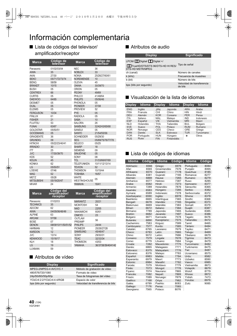 Información complementaria | Panasonic DMPBD85 User Manual | Page 124 / 228