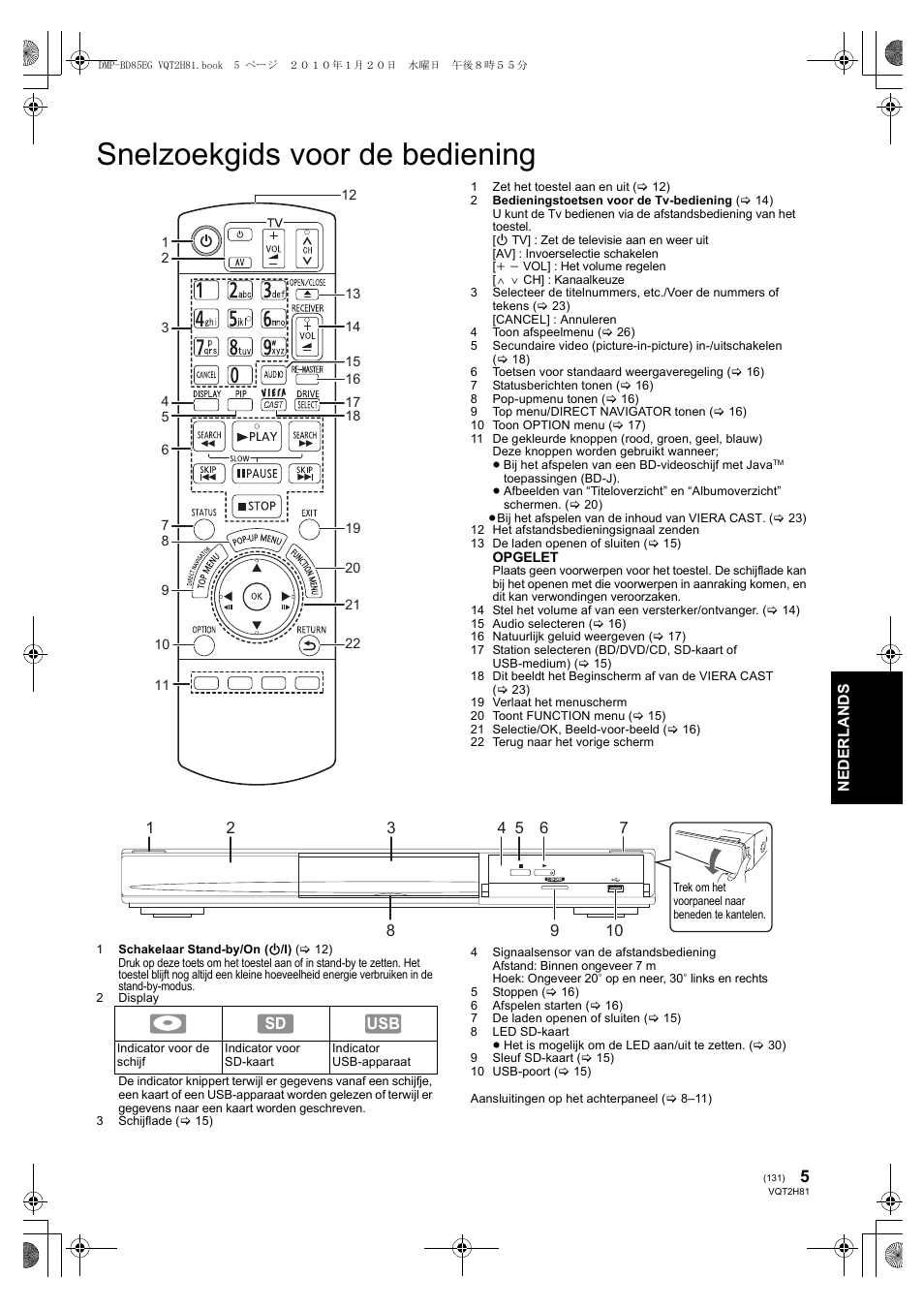 Snelzoekgids voor de bediening | Panasonic DMPBD85 User Manual | Page 131 / 228