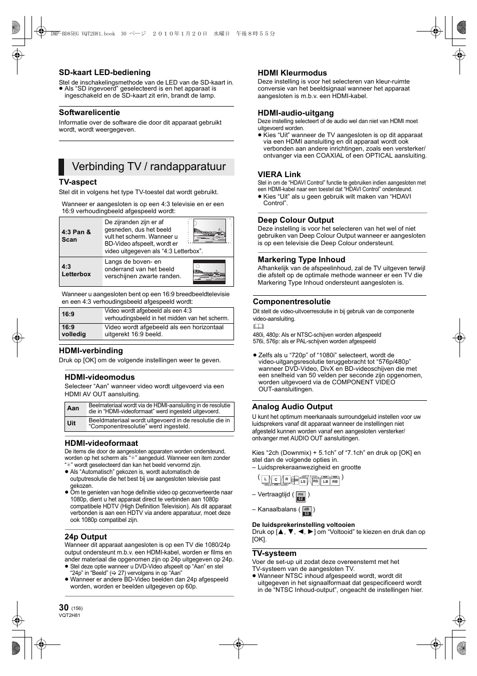 Verbinding tv / randapparatuur | Panasonic DMPBD85 User Manual | Page 156 / 228