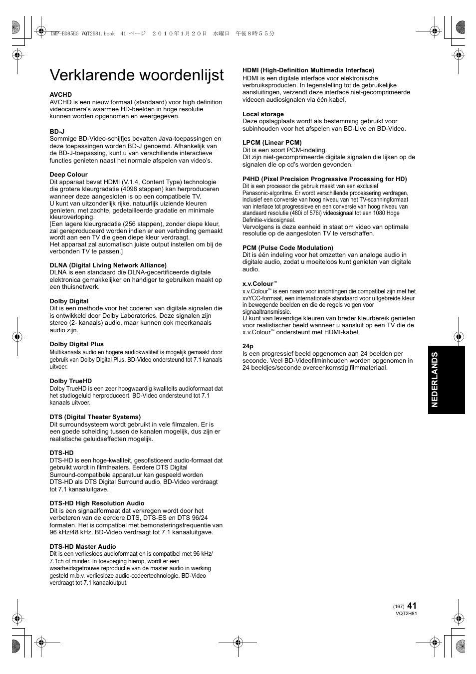 Verklarende woordenlijst | Panasonic DMPBD85 User Manual | Page 167 / 228