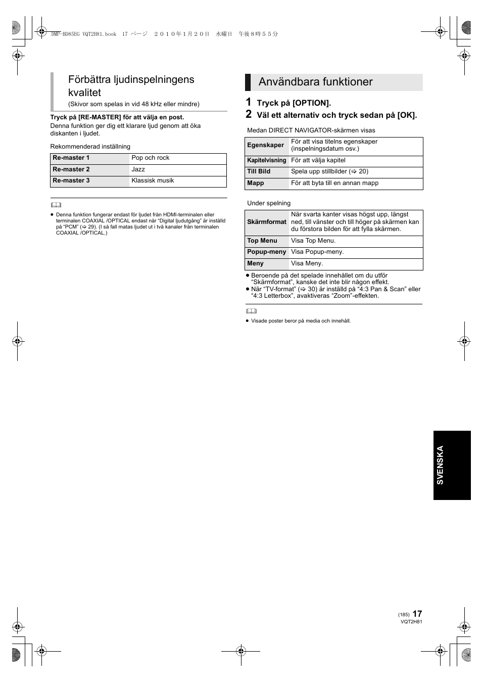 Användbara funktioner, Förbättra ljudinspelningens kvalitet | Panasonic DMPBD85 User Manual | Page 185 / 228