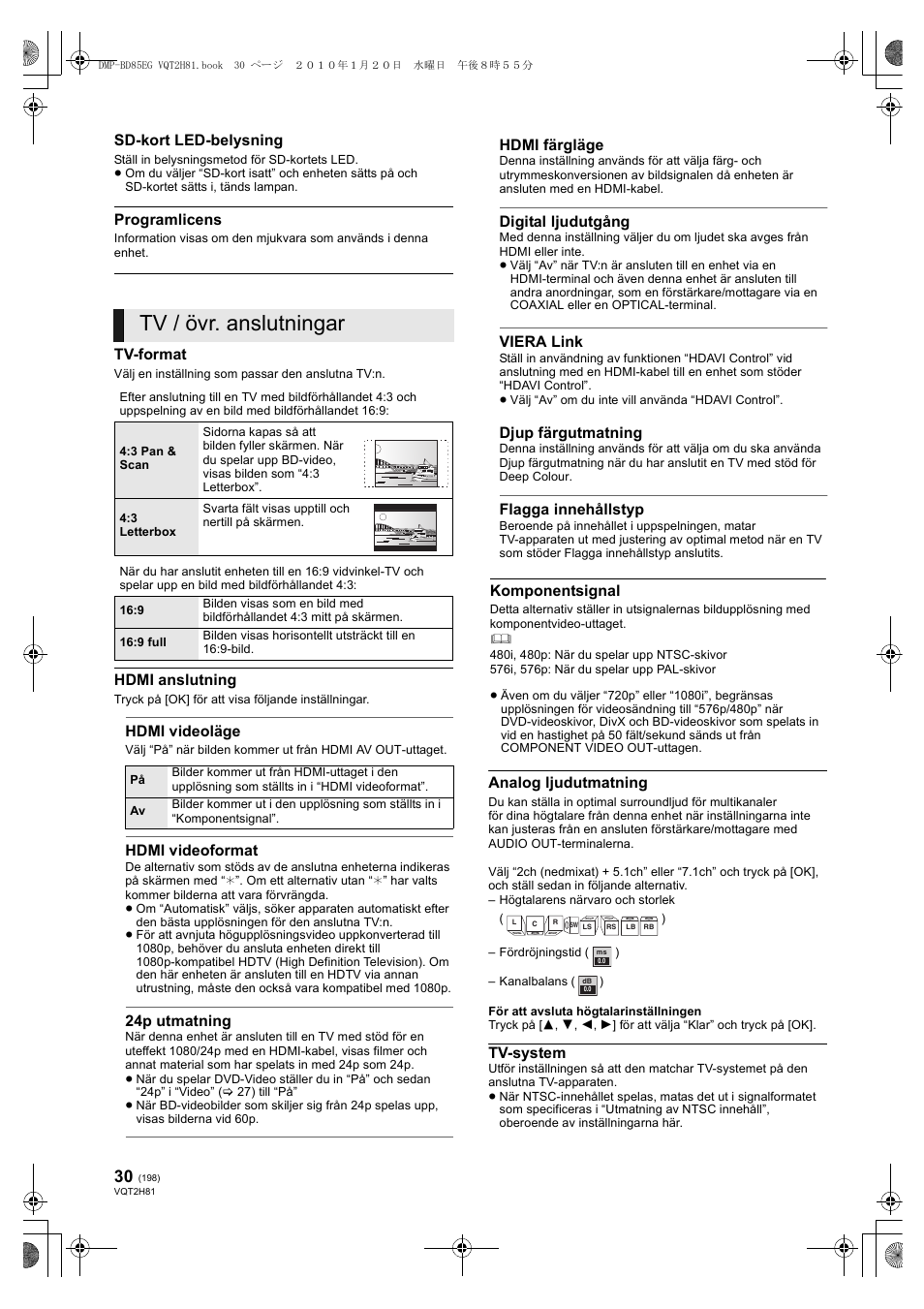 Tv / övr. anslutningar | Panasonic DMPBD85 User Manual | Page 198 / 228