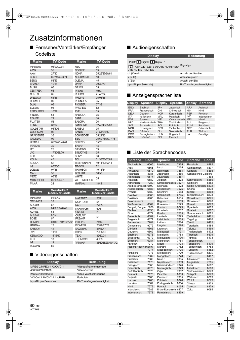 Zusatzinformationen | Panasonic DMPBD85 User Manual | Page 40 / 228