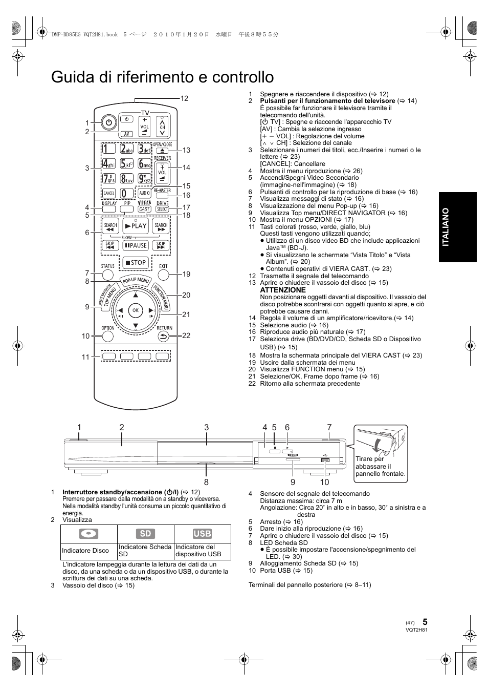 Guida di riferimento e controllo | Panasonic DMPBD85 User Manual | Page 47 / 228