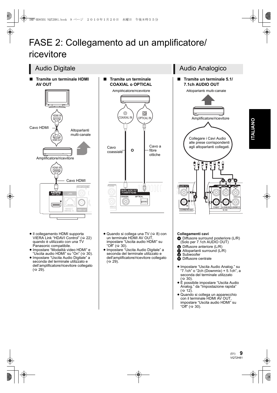 Audio digitale audio analogico | Panasonic DMPBD85 User Manual | Page 51 / 228