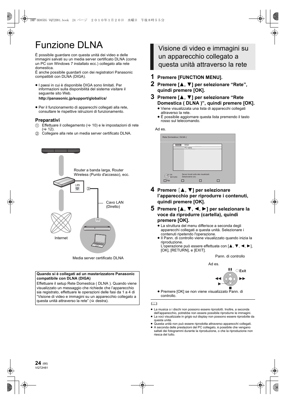 Funzione dlna | Panasonic DMPBD85 User Manual | Page 66 / 228