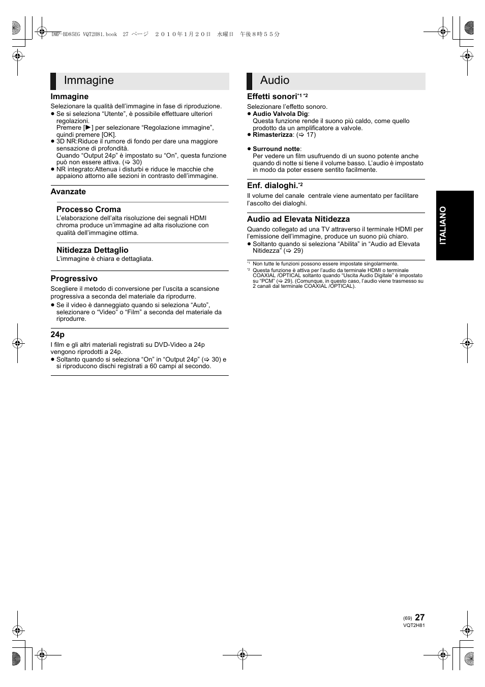Immagine, Audio | Panasonic DMPBD85 User Manual | Page 69 / 228