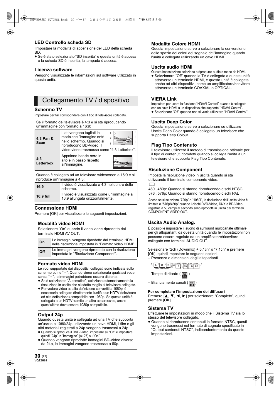 Collegamento tv / dispositivo | Panasonic DMPBD85 User Manual | Page 72 / 228