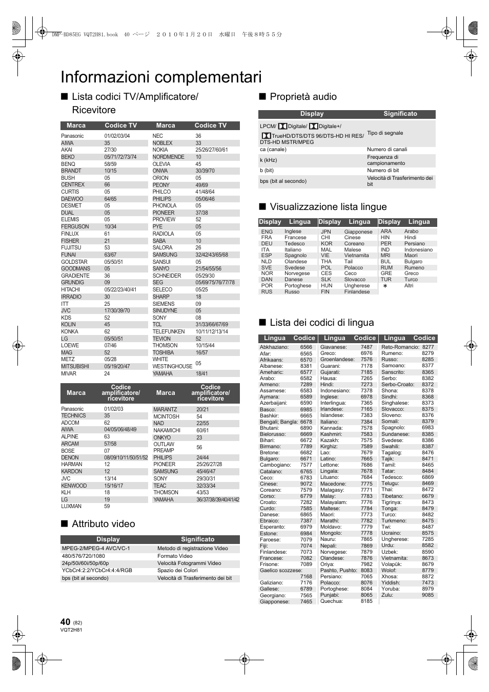 Informazioni complementari | Panasonic DMPBD85 User Manual | Page 82 / 228