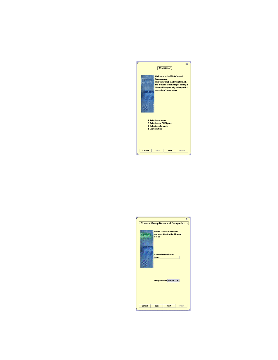 Welcome screen, Select name and encapsulation screen | Avaya SMON C360 User Manual | Page 116 / 286