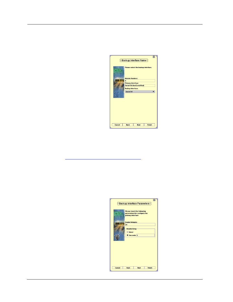 Select backup interface screen, Backup interface parameters screen | Avaya SMON C360 User Manual | Page 141 / 286