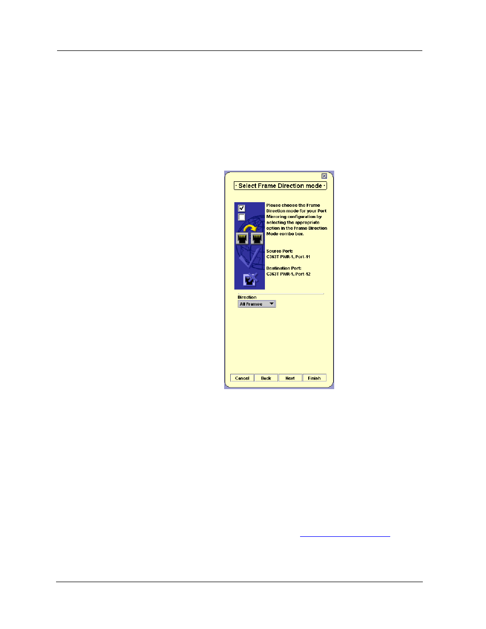 Frames direction selection screen, Frames, Direction selection screen | Avaya SMON C360 User Manual | Page 191 / 286