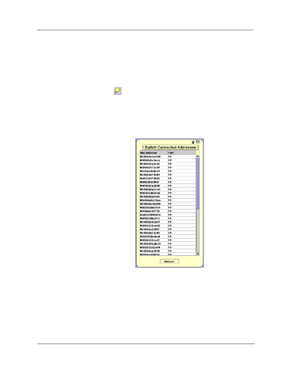 Viewing the switch connected addresses window | Avaya SMON C360 User Manual | Page 210 / 286