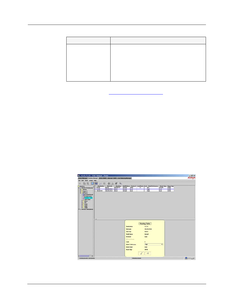 Routing table | Avaya SMON C360 User Manual | Page 239 / 286