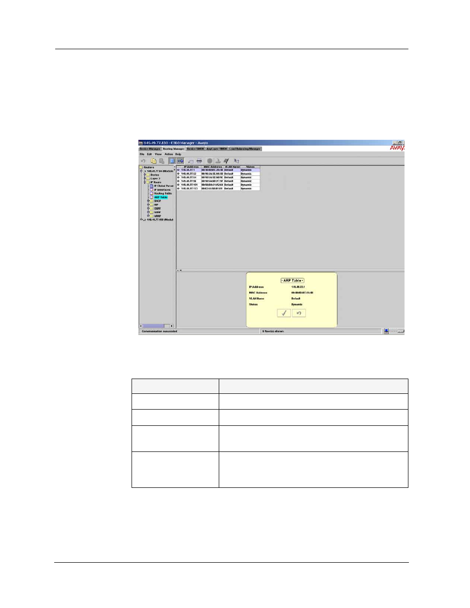 Arp table | Avaya SMON C360 User Manual | Page 243 / 286