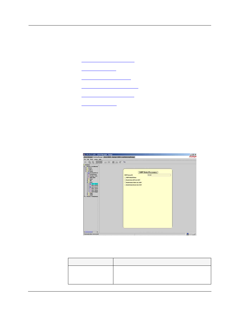 Ospf, Ospf global parameters | Avaya SMON C360 User Manual | Page 253 / 286