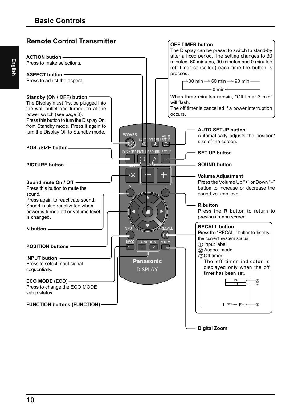 Basic controls, Remote control transmitter | Panasonic TH42LF5E User Manual | Page 10 / 48