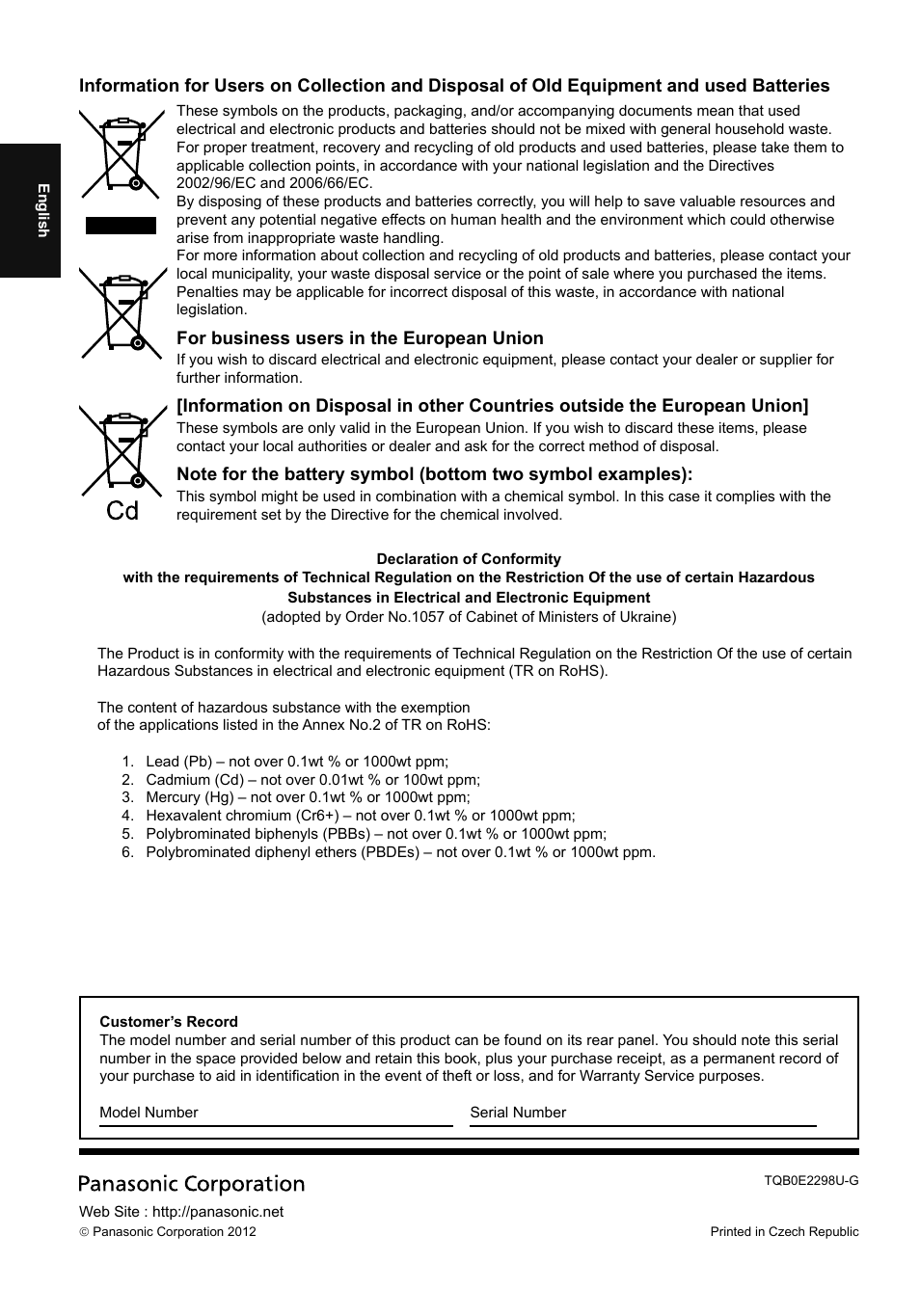 Panasonic TH42LF5E User Manual | Page 12 / 48