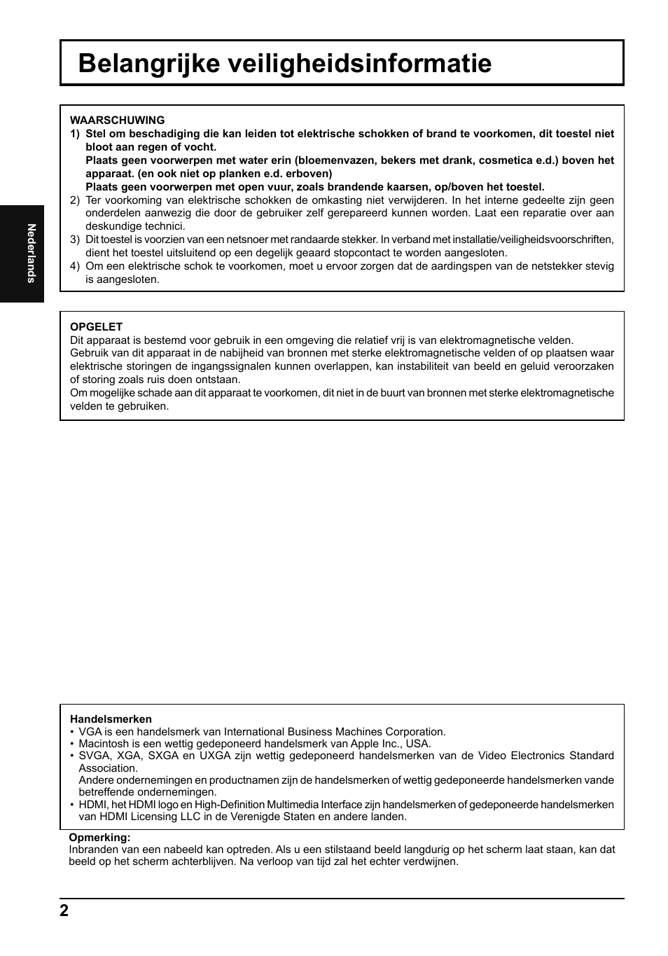 Belangrijke veiligheidsinformatie | Panasonic TH42LF5E User Manual | Page 14 / 48