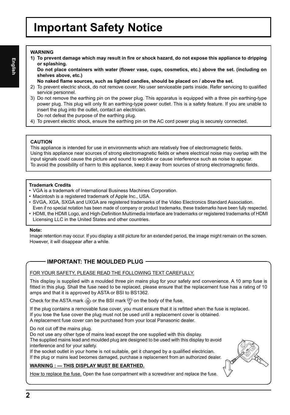 Important safety notice | Panasonic TH42LF5E User Manual | Page 2 / 48