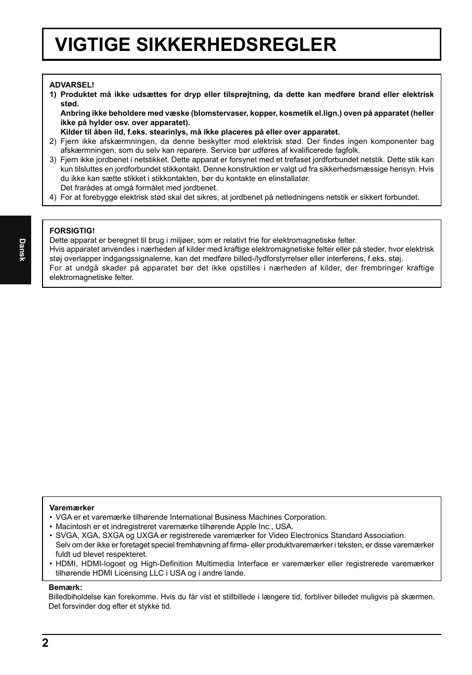 Vigtige sikkerhedsregler | Panasonic TH42LF5E User Manual | Page 26 / 48