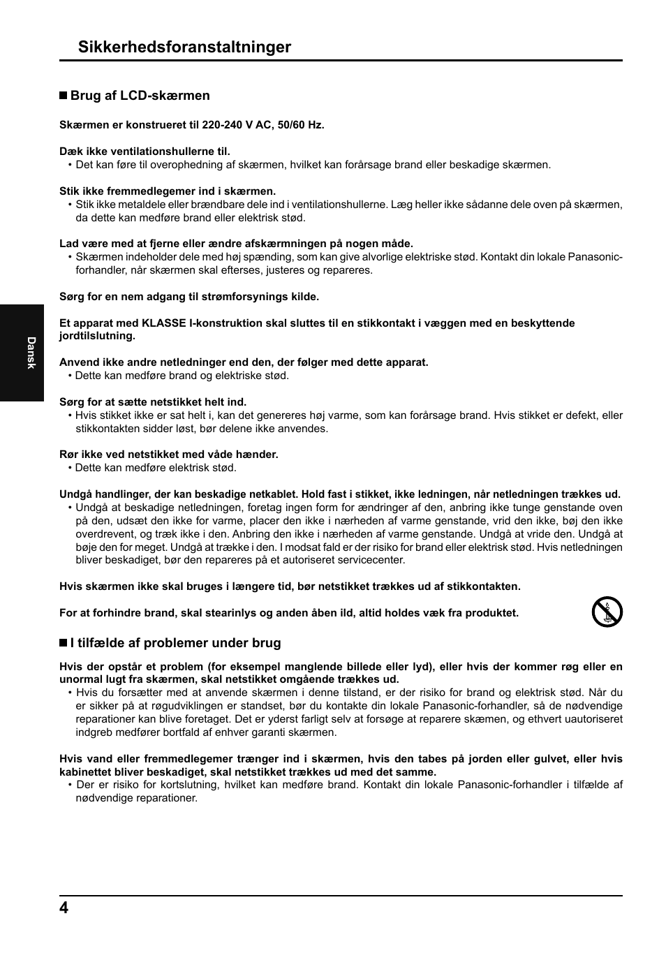 Sikkerhedsforanstaltninger | Panasonic TH42LF5E User Manual | Page 28 / 48