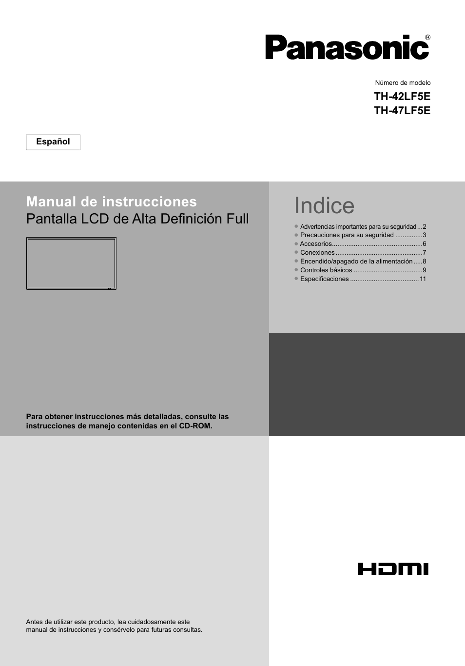 Th-42_47lf5e_esp_qsg_2298p1_120629.pdf, Indice | Panasonic TH42LF5E User Manual | Page 37 / 48