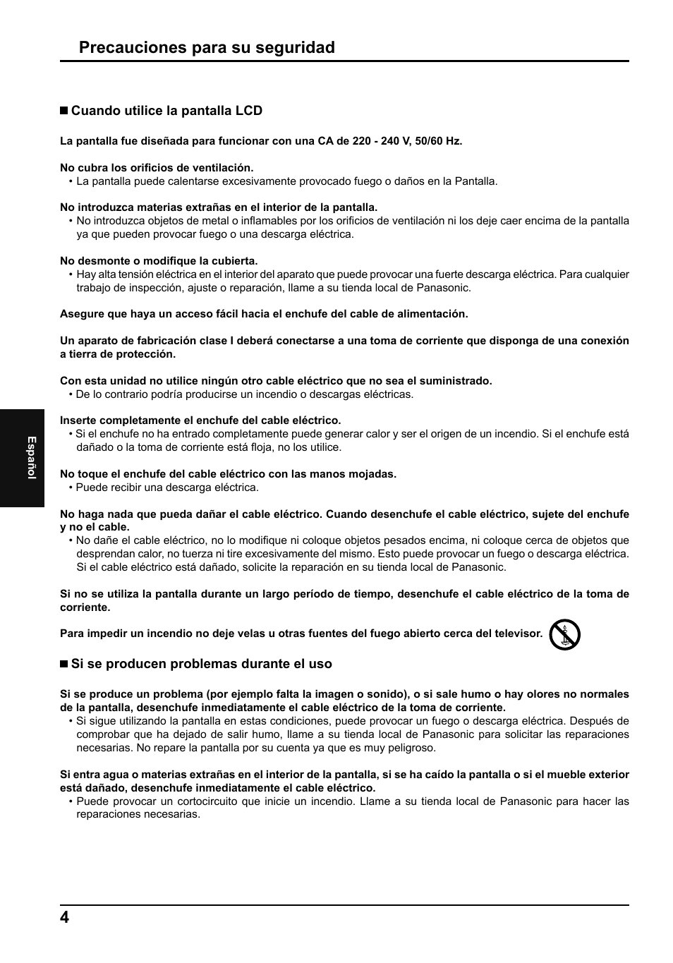 Precauciones para su seguridad | Panasonic TH42LF5E User Manual | Page 40 / 48