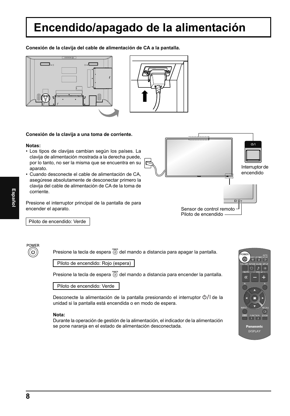 Encendido/apagado de la alimentación | Panasonic TH42LF5E User Manual | Page 44 / 48