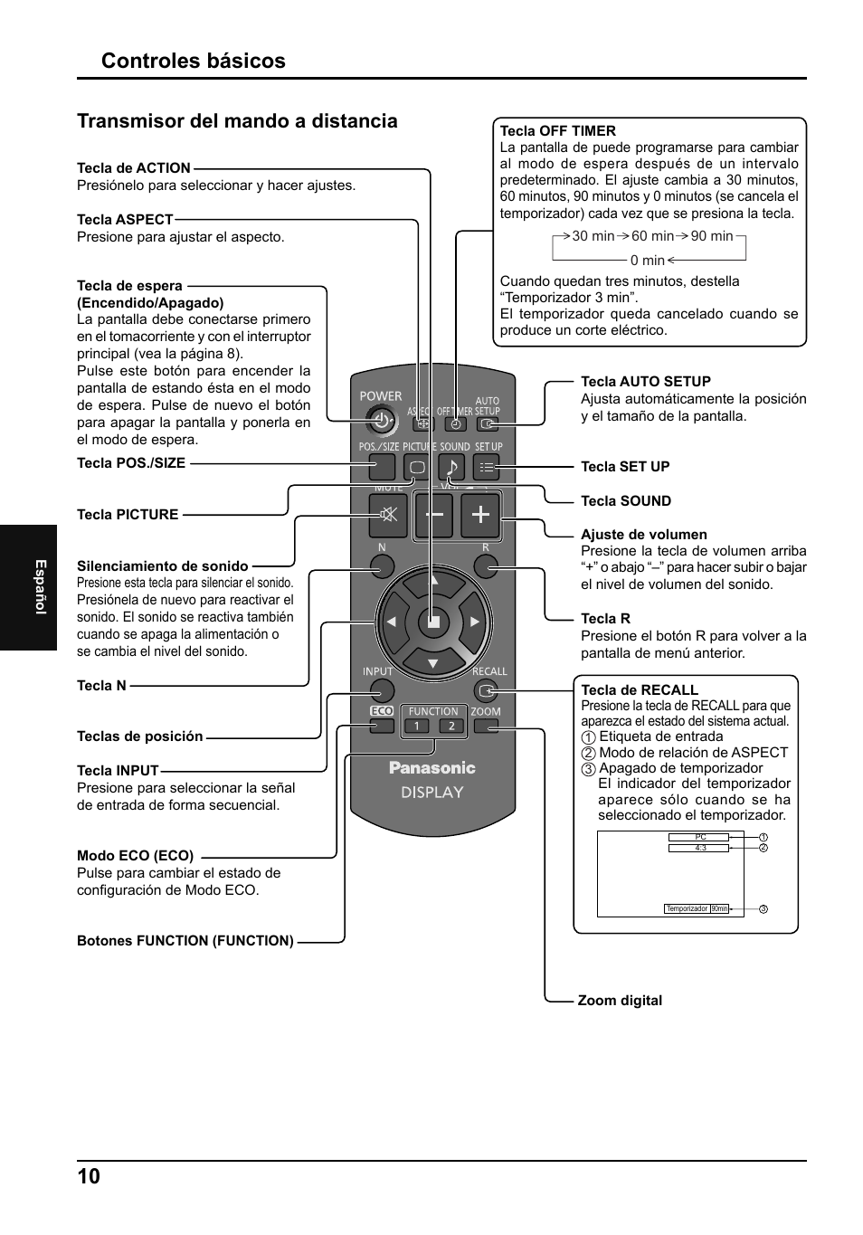 Controles básicos, Transmisor del mando a distancia | Panasonic TH42LF5E User Manual | Page 46 / 48