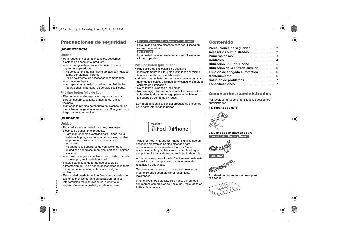 Panasonic SCGT07E User Manual | Page 16 / 36
