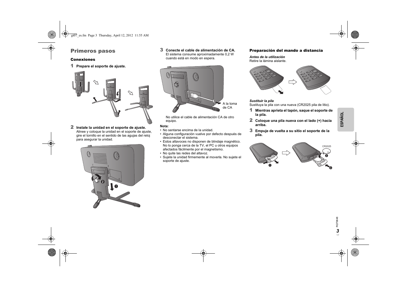 Primeros pasos | Panasonic SCGT07E User Manual | Page 17 / 36