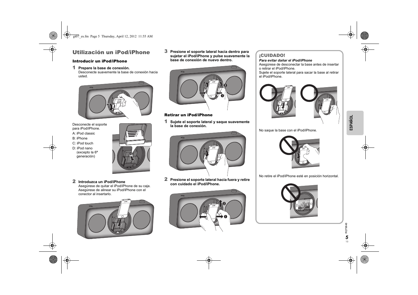Utilización un ipod/iphone | Panasonic SCGT07E User Manual | Page 19 / 36