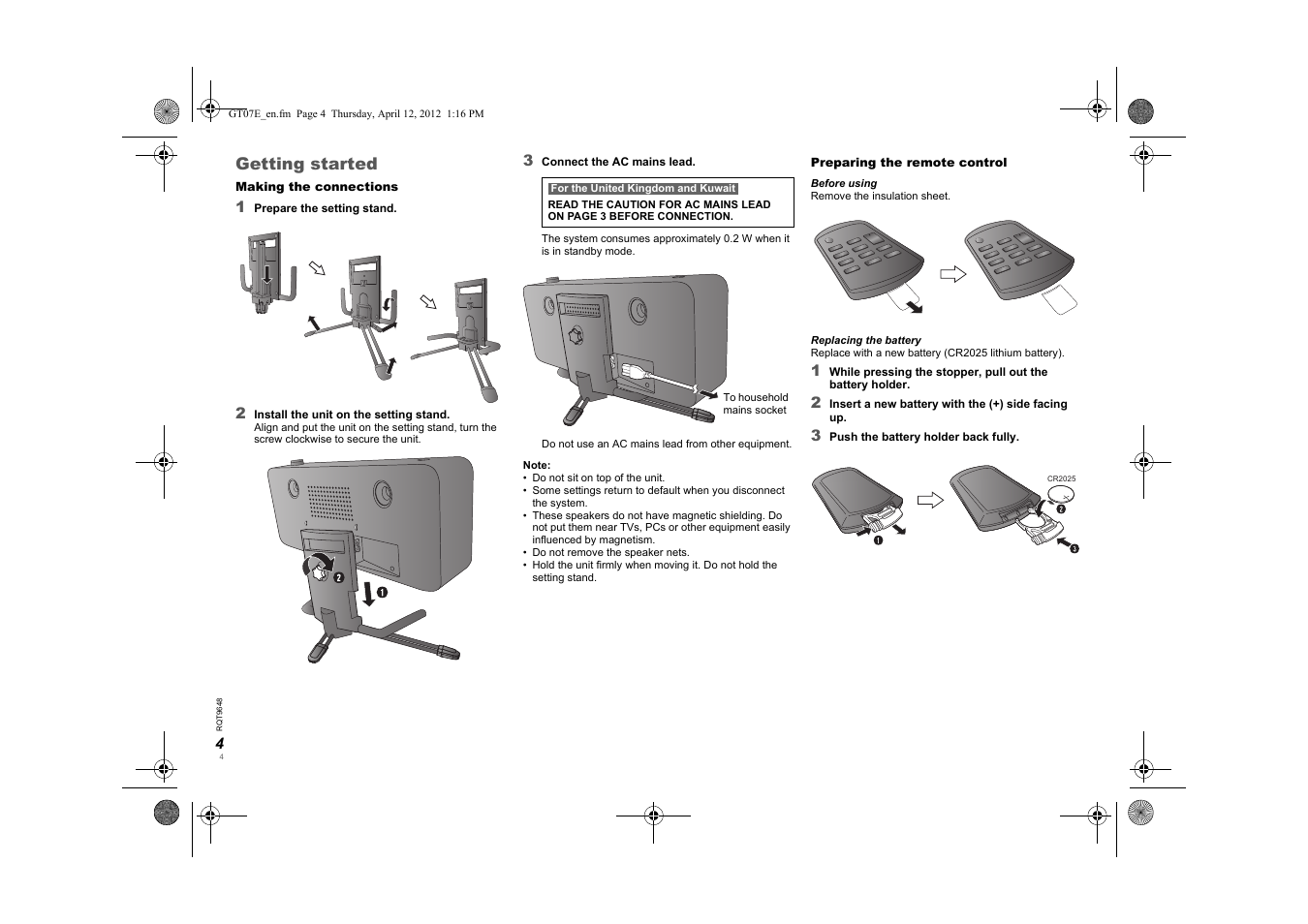 Getting started | Panasonic SCGT07E User Manual | Page 4 / 36