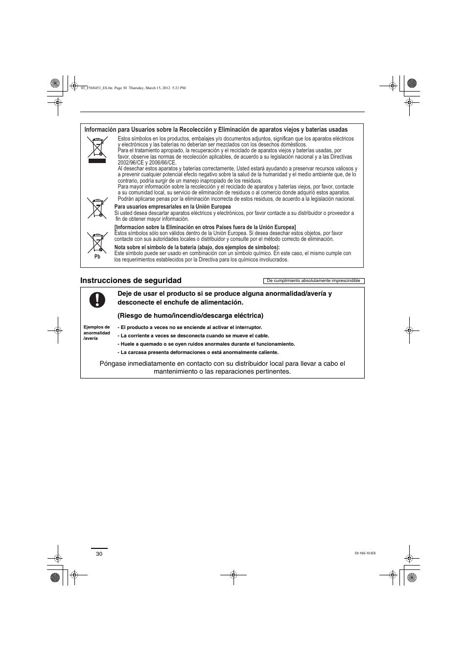 Instrucciones de seguridad | Panasonic U16ME1E81 User Manual | Page 10 / 21