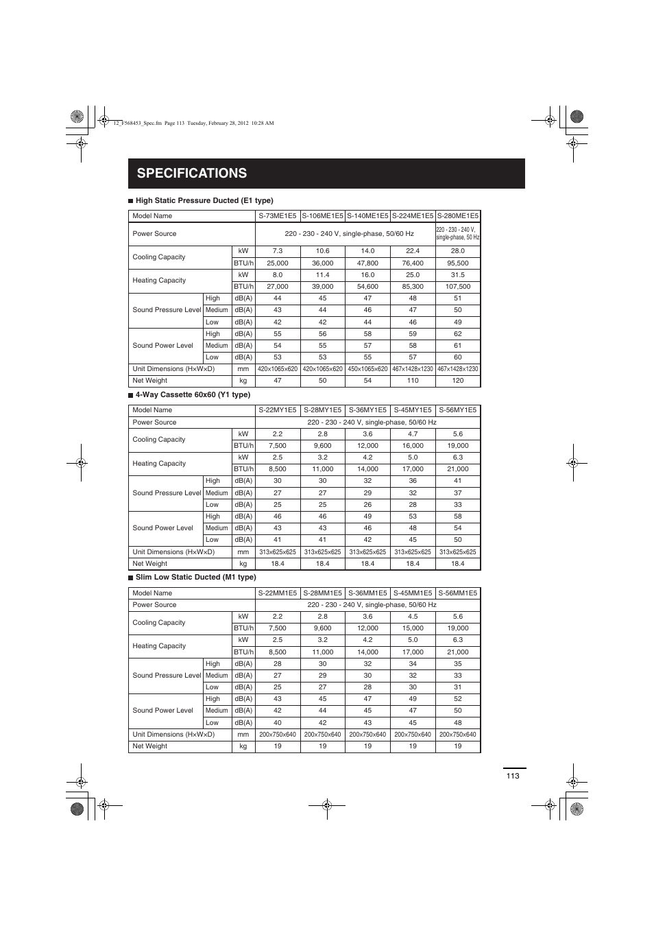 Specifications | Panasonic U16ME1E81 User Manual | Page 12 / 21