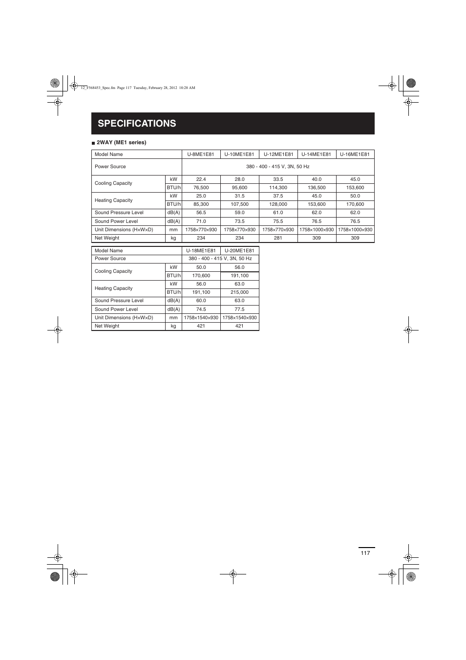 Specifications | Panasonic U16ME1E81 User Manual | Page 16 / 21