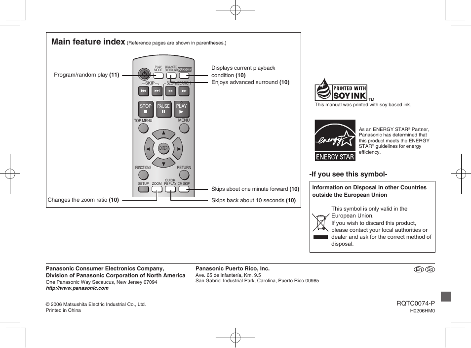 Main feature index, If you see this symbol | Panasonic DVDS1 User Manual | Page 20 / 20